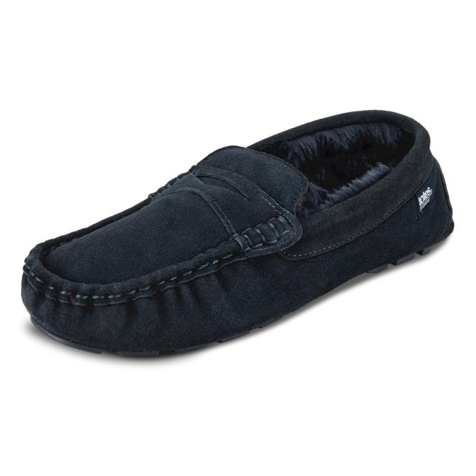 Isotoner® Mens Suede Moccasin With Water Repellency Navy Extra Image 2